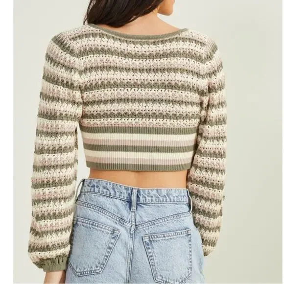 Altar'd Stare Briella striped knit sweater Sz M Crochet Cropped Boho - Picture 3 of 10
